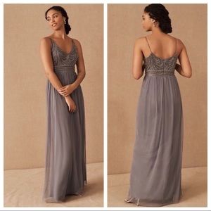 NEW BHLDN Vilette Maxi Dress in Silver Gray Beaded SZ 12 Z290-20